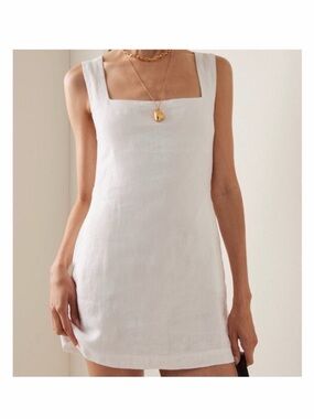 Posse White Square Neck Linen Mini Dress